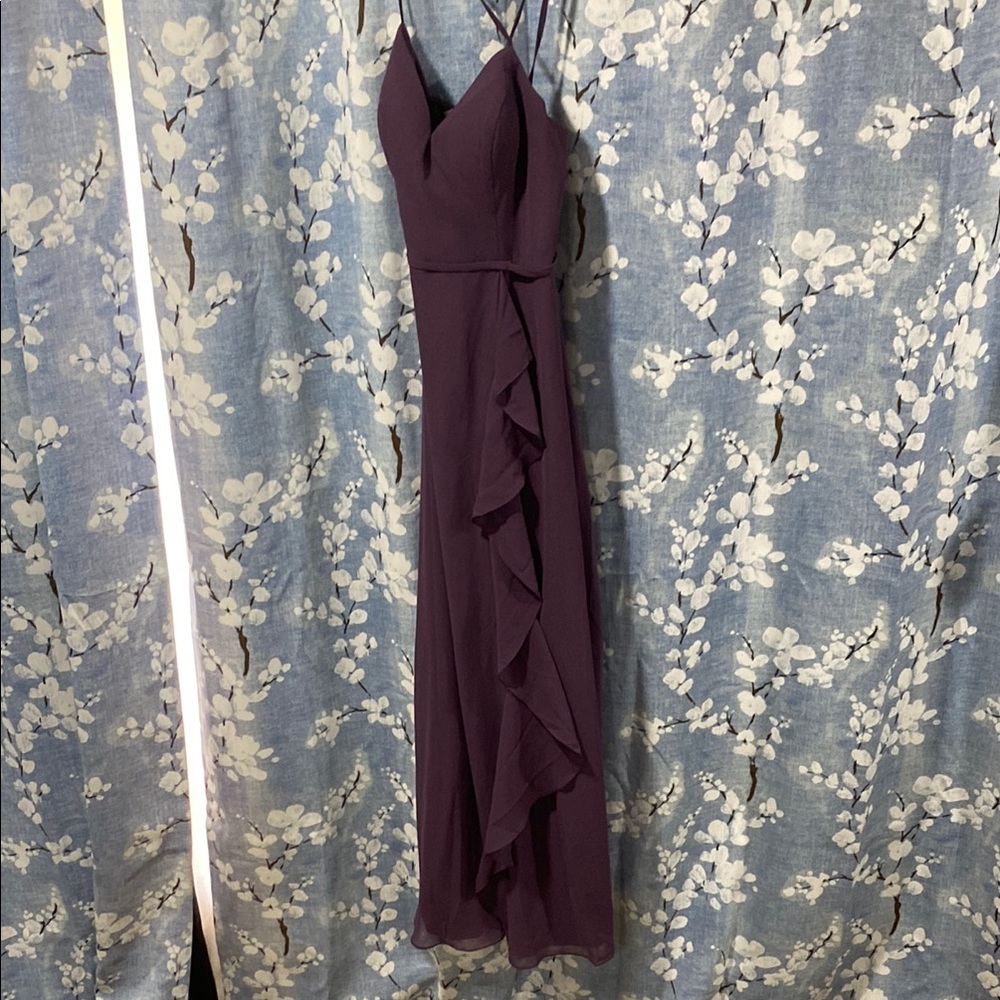 Azazie Purple Ruffled Maxi Dress Spaghetti Strap